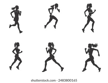 silueta de mujer corriendo. Vector personas corriendo siluetas