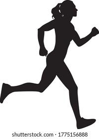 Silhouette of a running women. Jogger, sprinter. Jogging and sprint concept icon or symbol. Healthy lifestyle. Full body black and white - Simple vector illustration.
