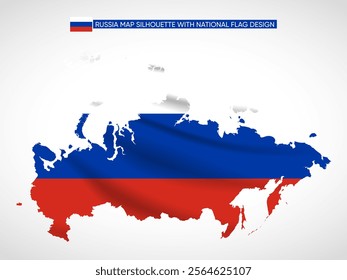 Silhouette of Russia map filled with the Russian flag design, symbolizing national pride, cultural heritage, and vast geographic diversity.  
