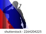 Silhouette of russian soldier on white background with Russian flag. Military recruitment concept. EPS10 vector