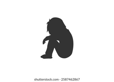 Silhouette of sad child isolated on white background. Child icon vector illustration design.