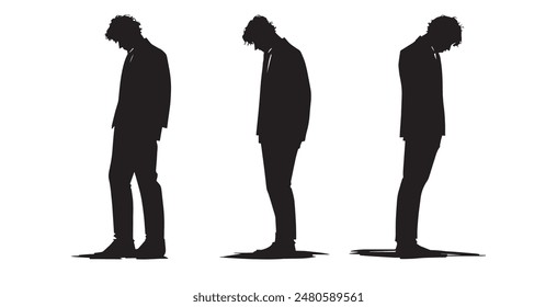 Silhouette of a sad or depressed person on a white background, vector illustration