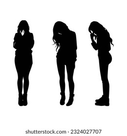  Silhouette sad and depressed woman standing  on white background.