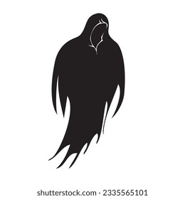 Silhouette of a sad flying ghost with a prominent oval in place of the face