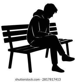 Silhouette of a Sad and Lonely Man Sitting Alone on a Park Bench Depicting Depression and Solitude
