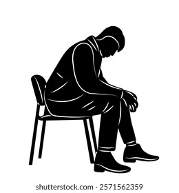 silhouette of a sad man sitting on a chair on a white background vector