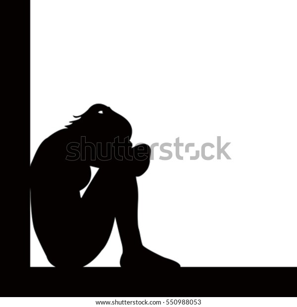白い背景に悲しい女性のシルエット のベクター画像素材 ロイヤリティフリー