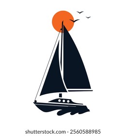 Silhouette Sailboat for brand identity boating business. Vector illustration