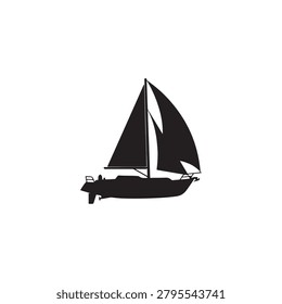 Silhouette of a sailboat with full sails, capturing the essence of nautical sport and leisure on water.