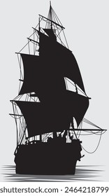 silhouette of a sailboat on a gray background, vector illustration, for the design of prints, cards, posters and views in vintage marina style