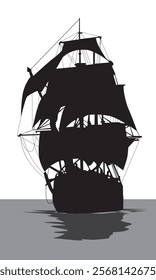 
silhouette of a sailboat on a white background, vector illustration in black and white colors in vintage style, for the design of your prints and illustrations