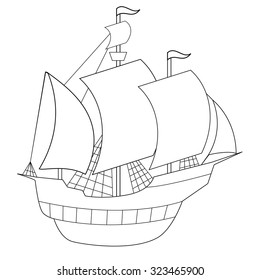 Silhouette of a sailboat. Shape for coloring.