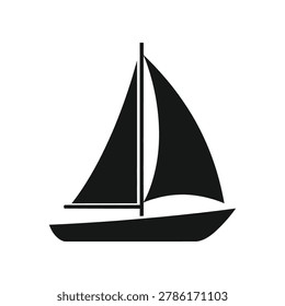 Silhouette of a sailboat with two sails, gliding smoothly on calm waters under a clear sky, evoking a sense of tranquility and adventure.
