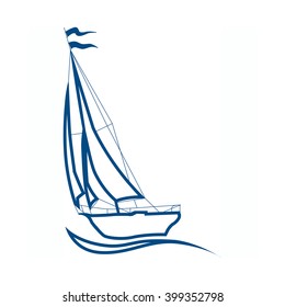 silhouette of sailboat, vector sign for sailing. Sea cruise - logo. Design of the presentation of corporate identity on the example of a business card.