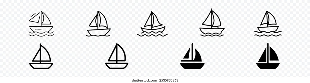 silhouette of a sailboat, silhouette of a yacht, Fishing boat icon set, Sailboat icon logo design illustration vector