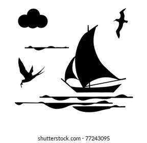 silhouette sailfish on white background