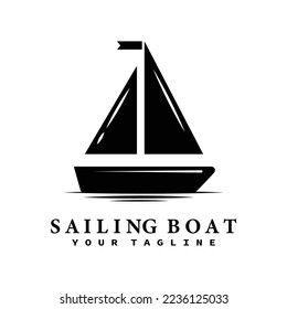 Silhouette of sailing boat logo design. sailing ship logo design. sail or ship vector icon illustration.