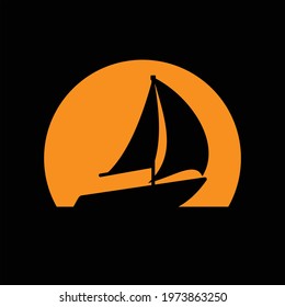 silhouette of sailing boat and sunset background vector design