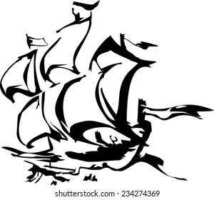 Silhouette of sailing ship
