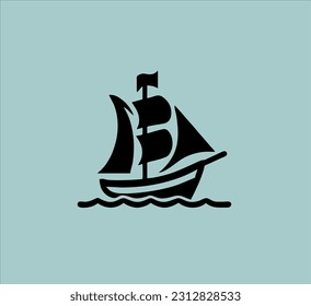 silhouette sailing ship icon in simple style. linear style