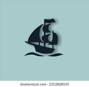 silhouette sailing ship icon in simple style. linear style