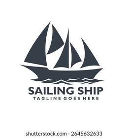 Silhouette of sailing ship logo design. sailing boat logo design. sail or ship vector icon illustration.