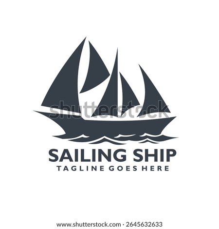 Silhouette of sailing ship logo design. sailing boat logo design. sail or ship vector icon illustration.