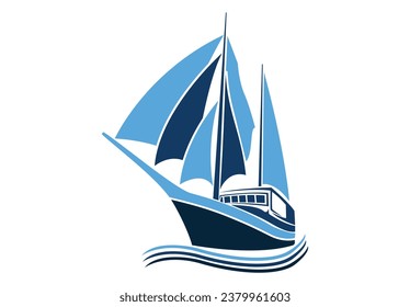 Silhouette of a sailing ship on a white background. Sailing ship logo icon, Vector illustration. Sailing ship symbol.