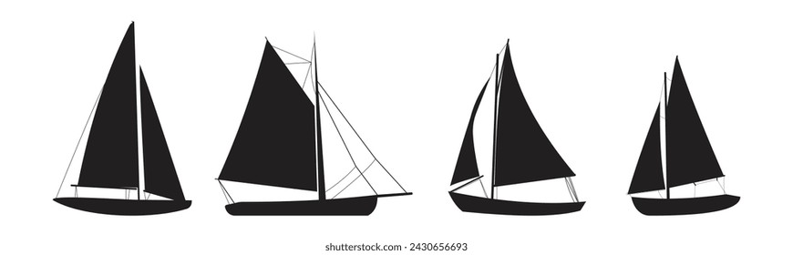 Silhouette Segelschiff. Einfach. 2 Segel. Schwarzer isolierter weißer Hintergrund