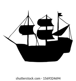 Silhouette of a sailing ship. Vector illustration.