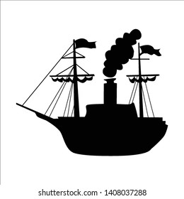 silhouette of sailing steam engine