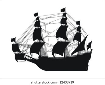 Silhouette of sailing-vessel on a white background