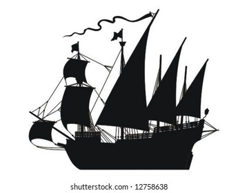 Silhouette of sailing-vessel on a white background