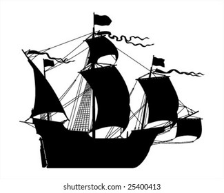 Silhouette of sailing-vessel on a white background