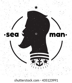 Silhouette of a sailor 's head. Black and white sailor 's head logo