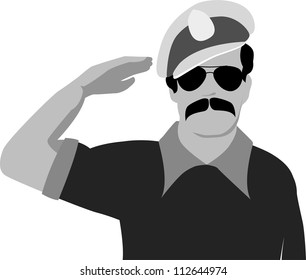 A silhouette of a sailor saluting