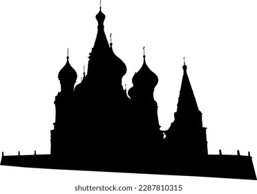 Silhouette Saint Basil's Cathedral in Moscow on a white background.