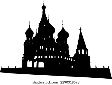 Silhouette Saint Basil's Cathedral in Moscow on a white background.