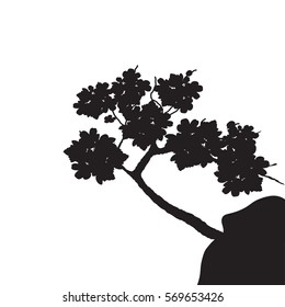 Silhouette Sakura. A cherry tree in stone. Isolated on white background. Vector illustration