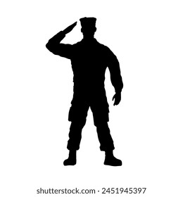 Silhouette of a saluting American soldier - vector illustration	