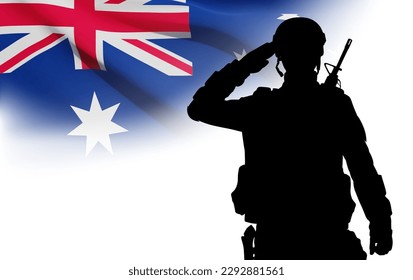 Silhouette of Saluting Soldier with Australian flag on white background. Concept - Armed Force. EPS10 vector