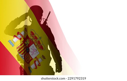 Silhouette of a saluting soldier with Spain flag on white background. EPS10 vector