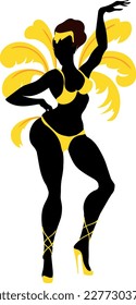 Silhouette of samba dancer isolated on white background