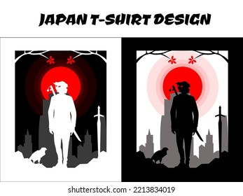silhouette samurai anime vector for design t shirt concept, samurai boy,  Japanese t-shirt design, silhouette for a Japanese theme, knight,  samurai boy with oni mask on head