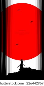 silhouette of a samurai background. Samurai with red moon wallpaper. Japanese samurai warrior with a sword. japanese theme wallpaper. red moon. vertical monitor background.
