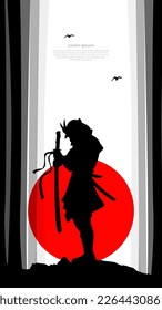 silhouette of a samurai background. Samurai with red moon wallpaper. Japanese samurai warrior with a sword. japanese theme wallpaper. warrior with sword. vertical monitor background.