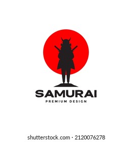 silueta samurai con diseño de logotipo rojo circular, símbolo gráfico vectorial símbolo icono ilustración