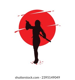 Silhouette samurai girl poster design concept