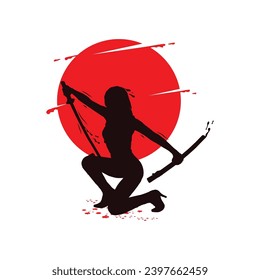 Silhouette samurai girl poster design vector