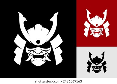 Silhouette Samurai Helmet Oni Mask Logo Design